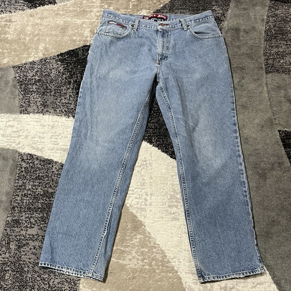 Tommy Hilfiger Baggy Jeans Men 34x30 Blue Denim Skater Wide Leg Grunge Rap VTG - Picture 8 of 15